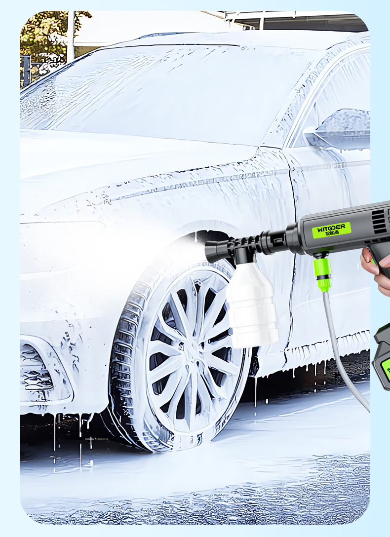 WITGOER Car Wash Machine Water Spray Gun, High-Pressure Household Pump, High-Power Lithium Battery Electric Wireless Powerful Cleaning, Portable Pressure Booster 23