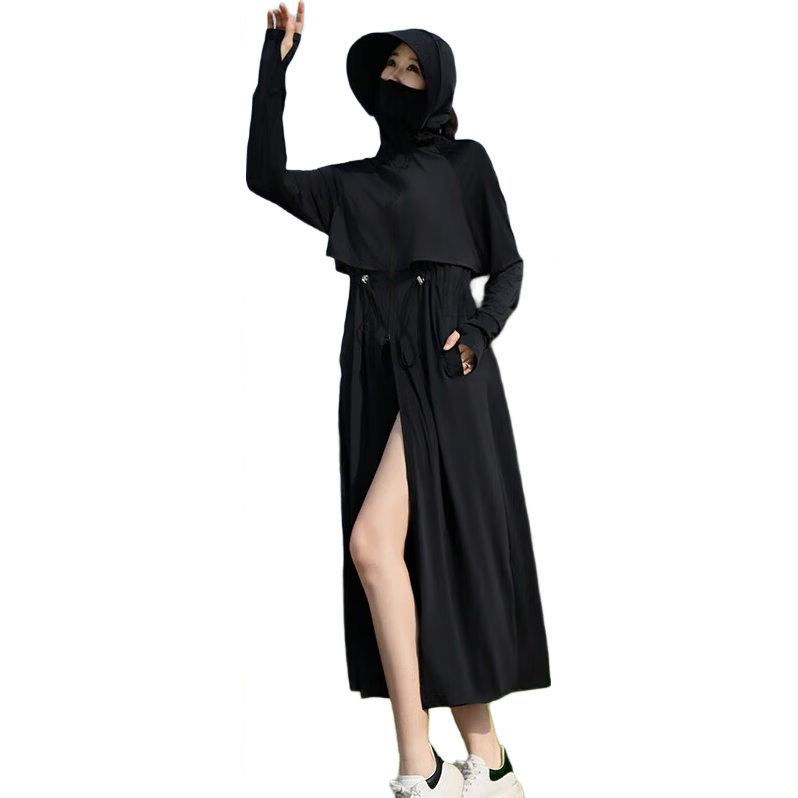 Combo Women's Summer Waist-Cinched Full-Length Cycling Ice Silk Sunscreen Dress UV Protection Outdoor Driving Windbreaker
