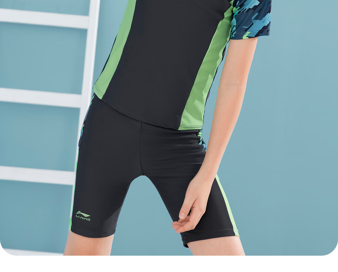 Li-Ning Children's Swimwear, Boys' Two-Piece Swimsuit, 2026 New Style, Youth Boys' Training Swimwear, Hot Spring Swimming Trunks Set 3