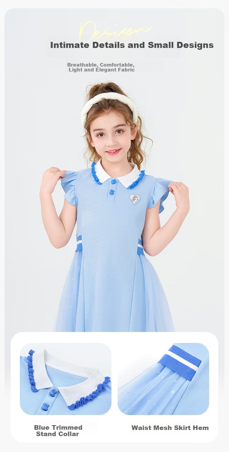 Disney Girls Elsa Princess Summer Dress Children's Blue Dress TD2EQ001 Size 140 4