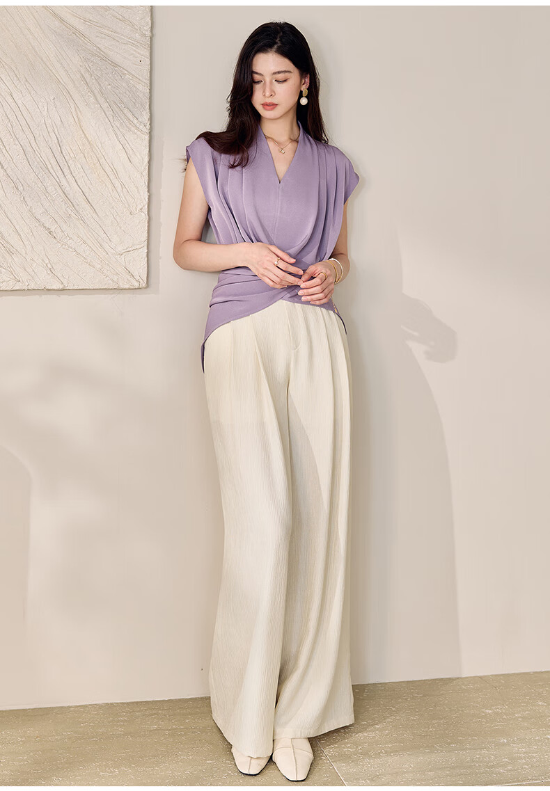 ROEYSHOUSE Textured Loose Straight-Leg Pants for Women Summer Casual Versatile Wide-Leg Trousers 11314 Apricot 2XL 3