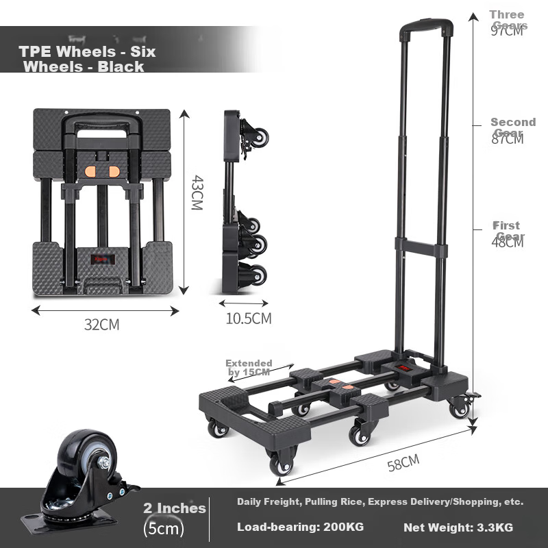 SELORSS Folding Small Cart, Flatbed Trolley, Hand Truck, Household Pull Cart, Trailer with 400kg Load Capacity, BY12-T Black