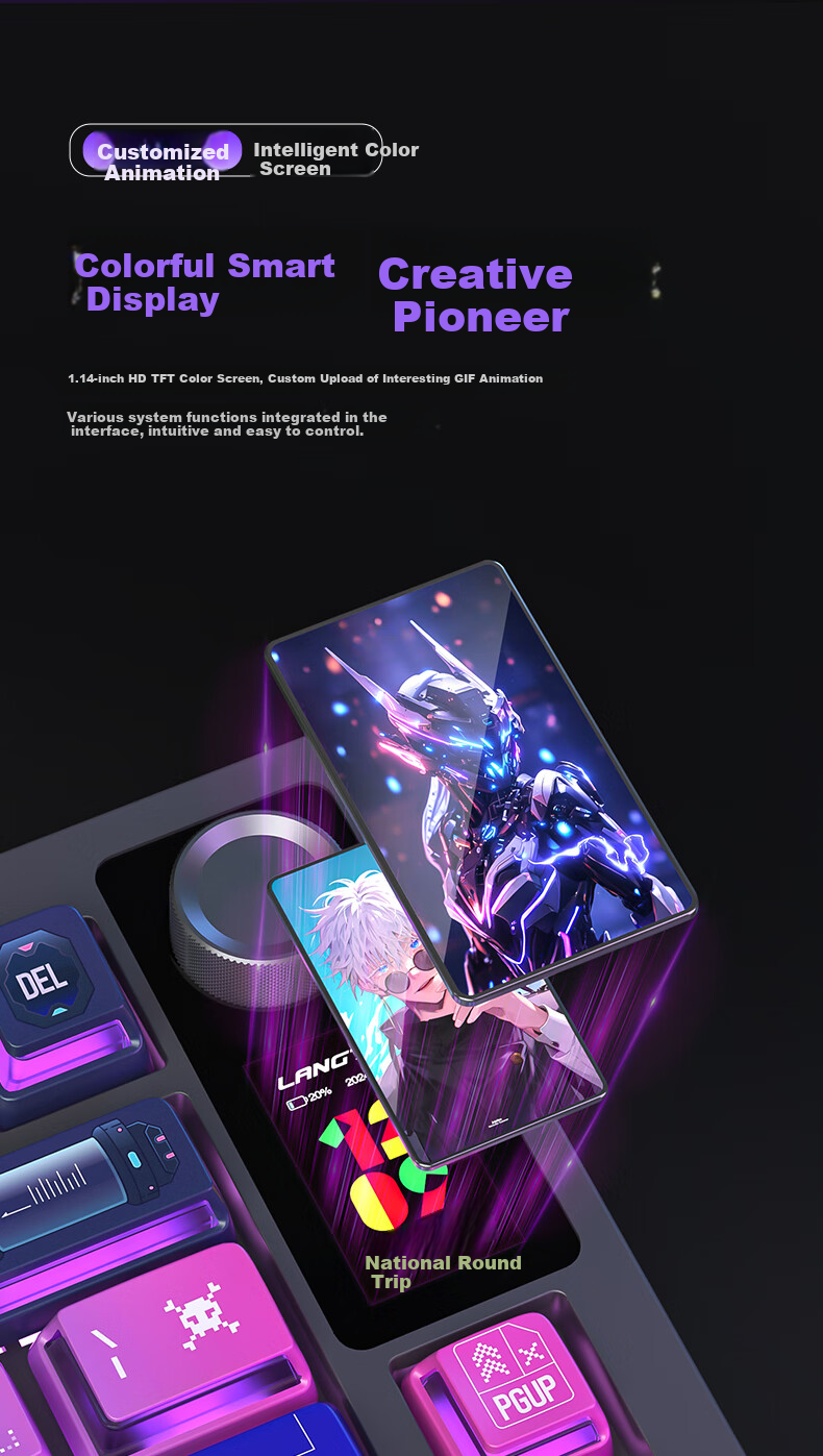 Langtu Langtu LT75pro Mechanical Keyboard, Wired/wireless/Bluetooth Triple-Mode, 75 Keys, Gaming And E-Sports, Computer Office Keyboard, LCD Color Screen, Isometric Layout, Raptor Switches 4