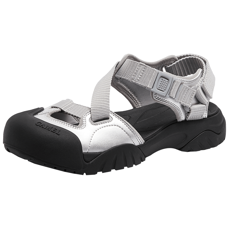 CAMEL Women's Outdoor Sandals Cute Cool Version Colorblock Thick Sole Sandals L25M076016 Silver/Grey Size 36