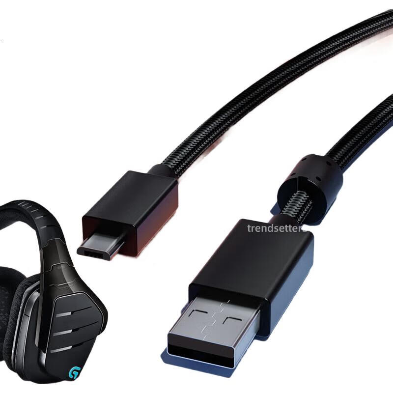 Кабель Trendsetter для зарядки и передачи данных, совместимый с Logitech G533/G933/G933SG633/G633S, с подсветкой, 2 метра, черный