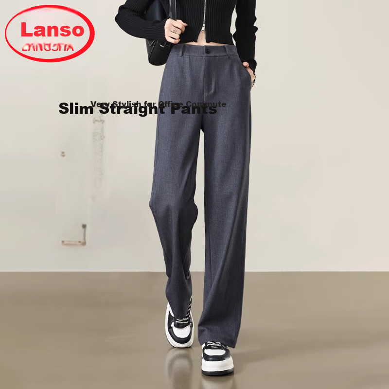 Langsha Women's Straight-Leg TR Twill Suit Pants High-Waist Draped Trousers Narrow and Wide-Leg Casual Pants Spring Autumn Workwear
