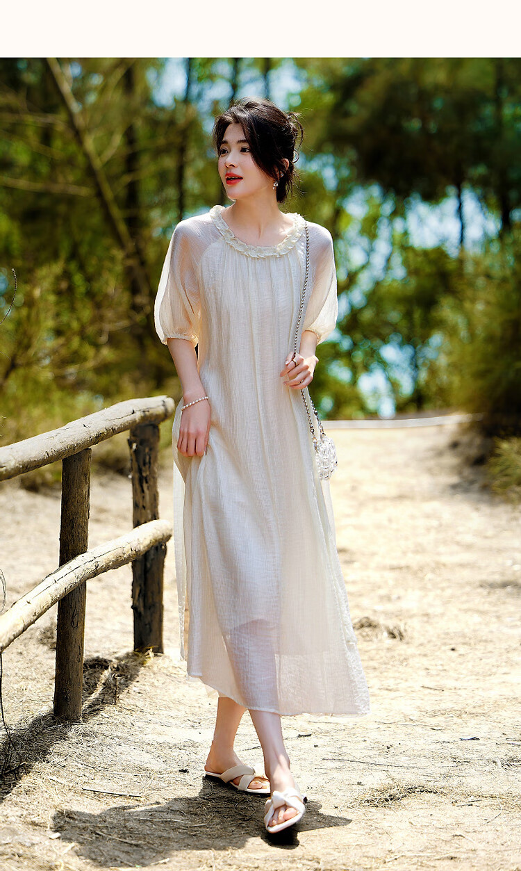 Demana [Light Oxygen Lyocell] Summer Romantic French Style Ruffle Collar Doll Dress with Detachable Belt Women's Dress 13