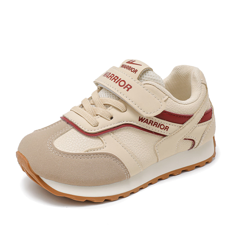 Warrior Girls' Shoes Spring And Autumn Style Children's Sneakers Soft-Soled Training Shoes for Primary School Students Boys' Shoes WZ-1601 Beige/Red Wine Color Size 35