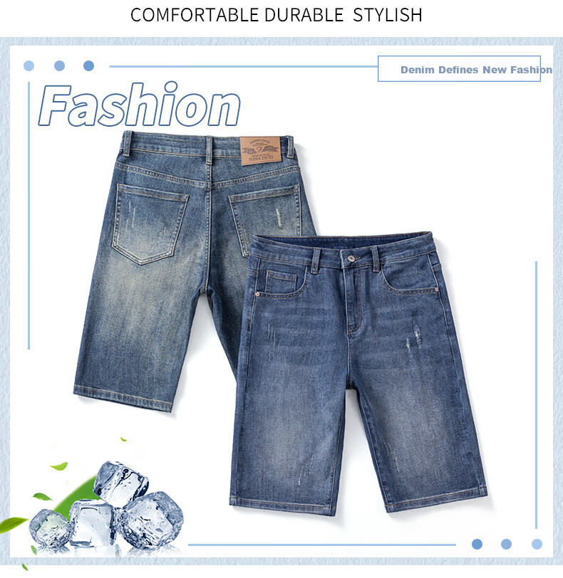 JEANSWEST OUTDOOR Men's Denim Shorts, Casual Mid-Length Pants, Knee-Length Shorts, Men's Summer Wear, Loose-Fitting Outdoor Sports Breathable, Faded Blue, Size 32 3