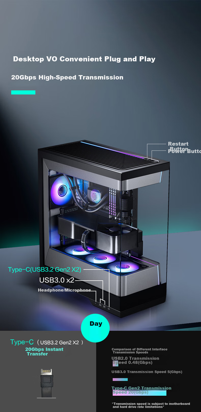 PHANTEKS EVOLV S2 Black Desktop Water-Cooled Computer Case with View Window (20G Type-C/120mm Fans*4/360mm Radiator Support/5090) 15