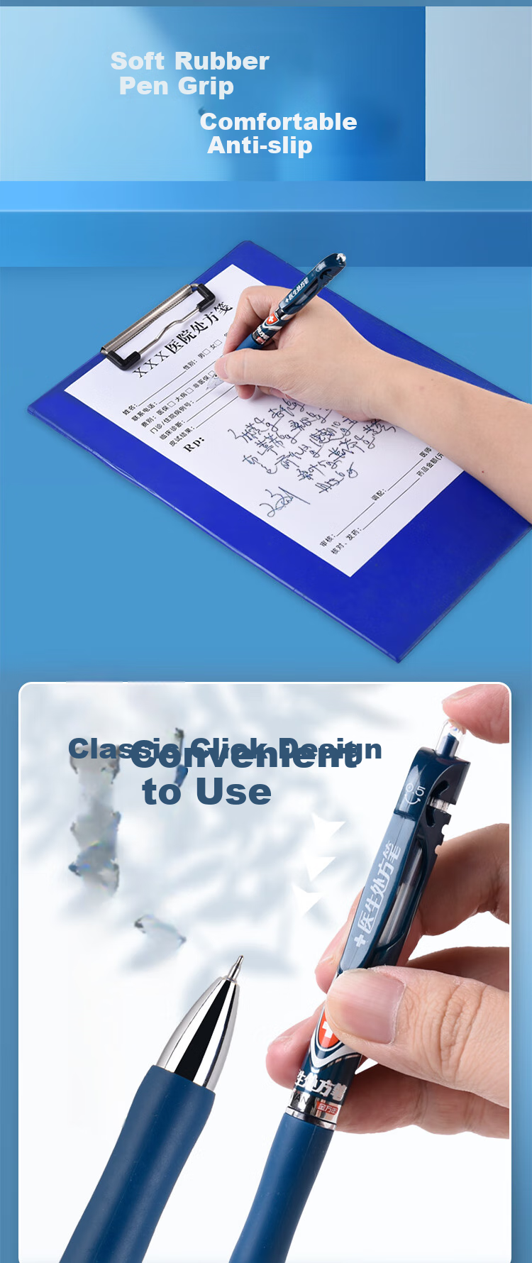 Genvana [Doctor's Prescription] 0.5mm Blue-Black Retractable Gel Pen with ST Conical Tip, Soft Rubber, Push-Button Signing Pen, Ink Pen, 12 Pcs G-11353 3