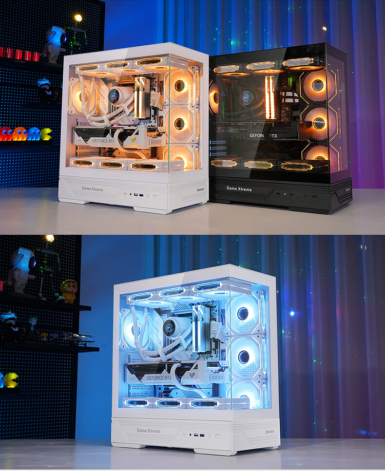 Huntkey GX760A Tianxuanren Black Seaside View Case (Double-Sided Tempered Glass, Quick-Release Clamps, Vertical Reinforced Cooling, 360mm Water Cooling, 10 Fan Positions, ATX Motherboard) 2