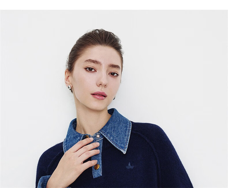 Navigare Italian Small Sailboat 25th Anniversary New Knitwear Women Loose Sweater Denim Patchwork Wool Sweater 2334015502 20