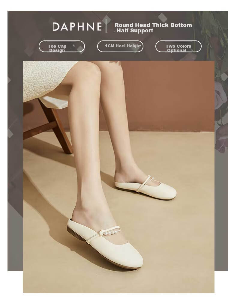 DAPHNE Women's Flat Slippers, Soft-Soled Mary Jane Shoes, Fairy-Style Gentle Sandals, Beige, Size 35 1