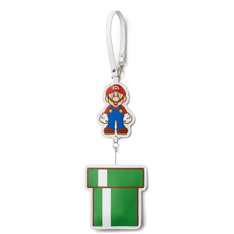 NINTENDO SWITCH Mario Strap with Retractable Buckle Lanyard, Employee Badge Anti-Loss Bus Student Meal Card Protector, Campus ID Card Holder, Mario IC Card Case, Green Tube 1