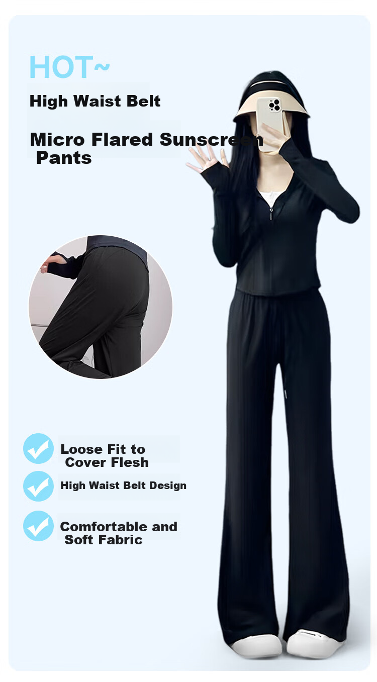 FitonTon UPF50+ Sun Protection Pants, Summer Women's New High-Waisted Slimming Ice Silk Quick-Dry Loose Casual Sun Protection Trousers 4