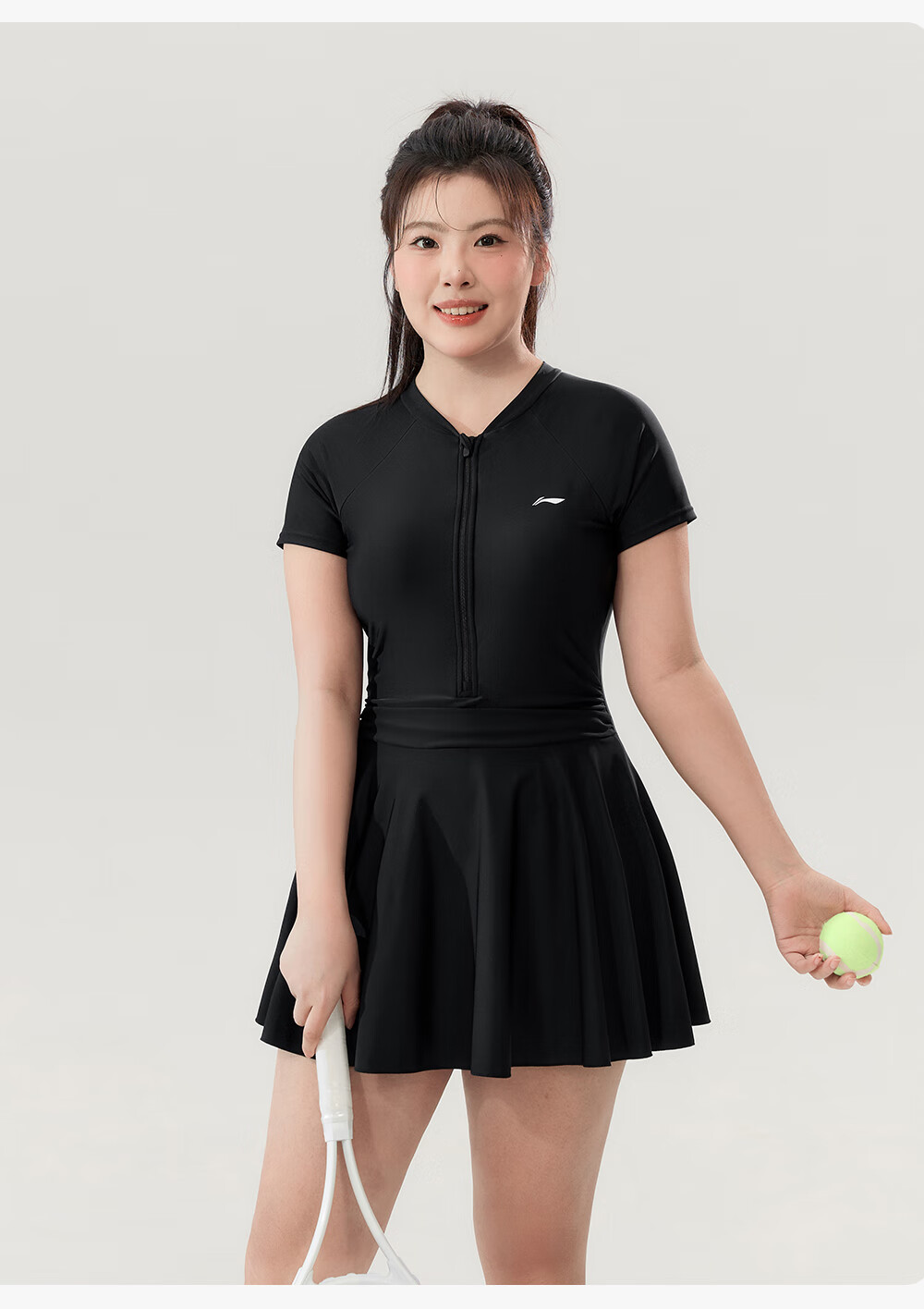 LI-NING Plus Size Women's Slimming Tummy Control One-Piece Swimsuit 2026 New Large Size Adult Hot Spring Swimwear for 200 Jin 4