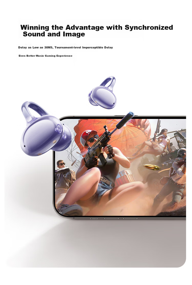 Tonemay Q6 Clip-On Open Bluetooth Headphones, Bone Conduction Concept AI Translation Headphones, Call Noise Reduction, Wireless Non-In Running Sports Ear-Hook Gaming E-Sports Valentine's Day Gift Purple 16