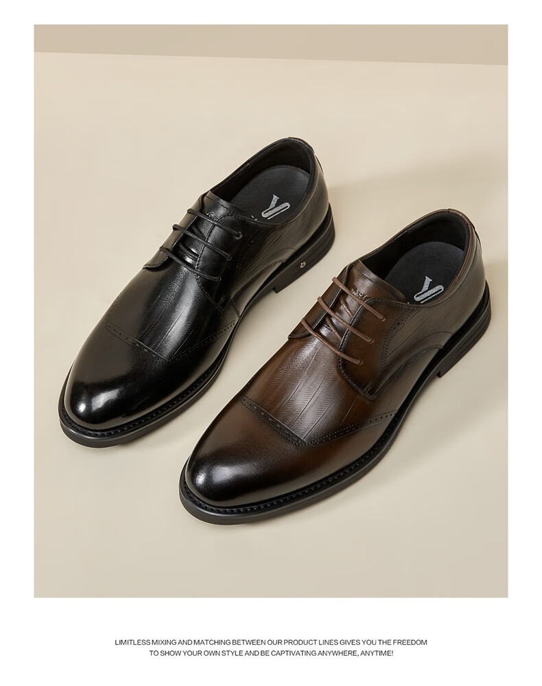 Eierkang Men's Embossed Business Formal Leather Shoes British Style Brogue Derby Shoes 97119W Black 42 2