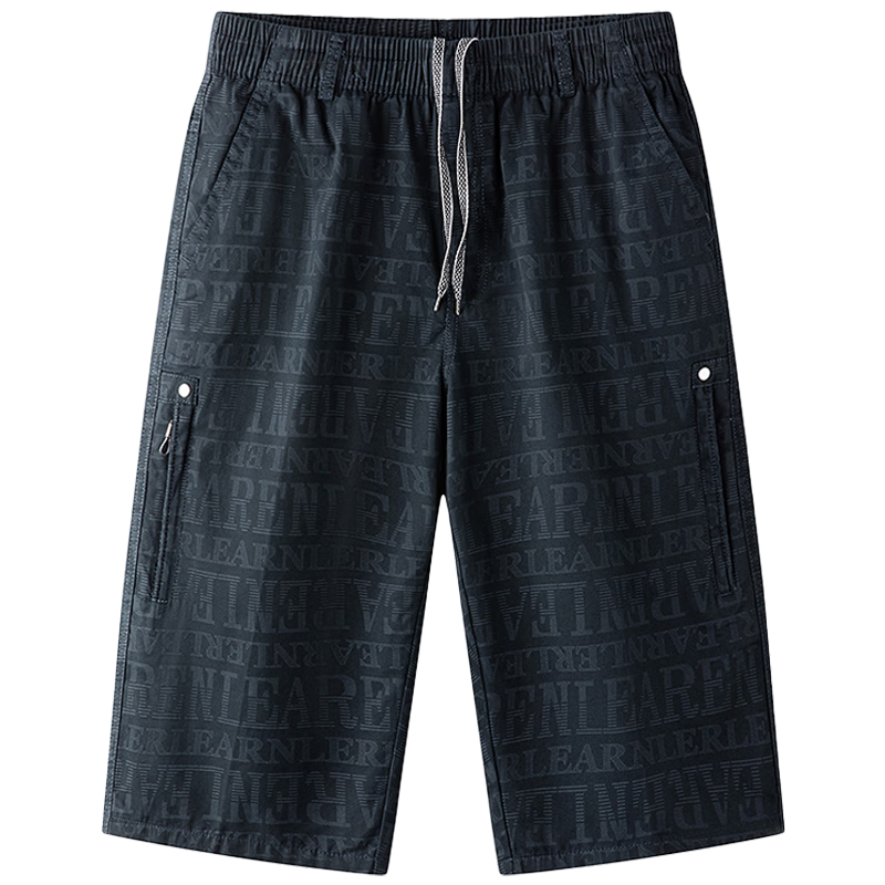 ROMON 100% Pure Cotton Men's Cropped Pants, Summer Breathable Letter Print Sports Beach Shorts, Cargo Shorts, Men's Casual Thin Trousers