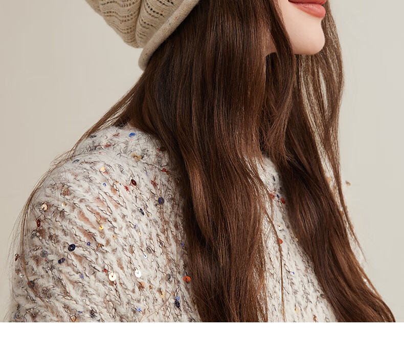 CACUSS Women's Wool Hat, Lightweight Spring And Autumn Knitted Cap, Fashionable Slouchy Hat, Face-Slimming Knitted Beanie for Women, Beige 4