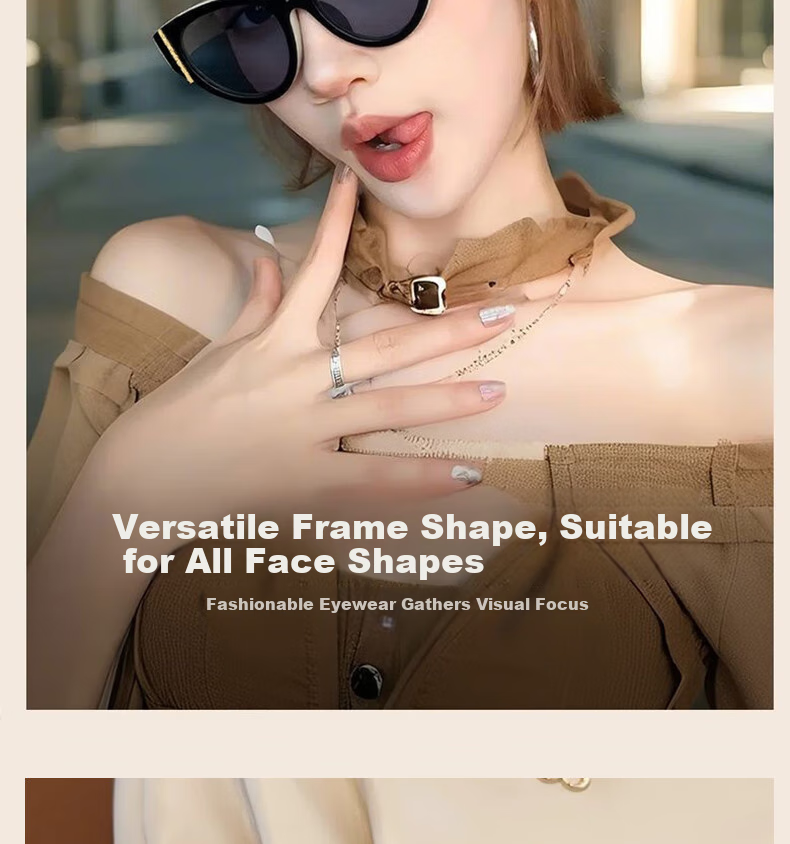 Cuntiandaofu Cat Eye Sunglasses, Vintage Square Face Large Frame Integrated High-End Look, Beige Frame with Dark Gray Lenses 6