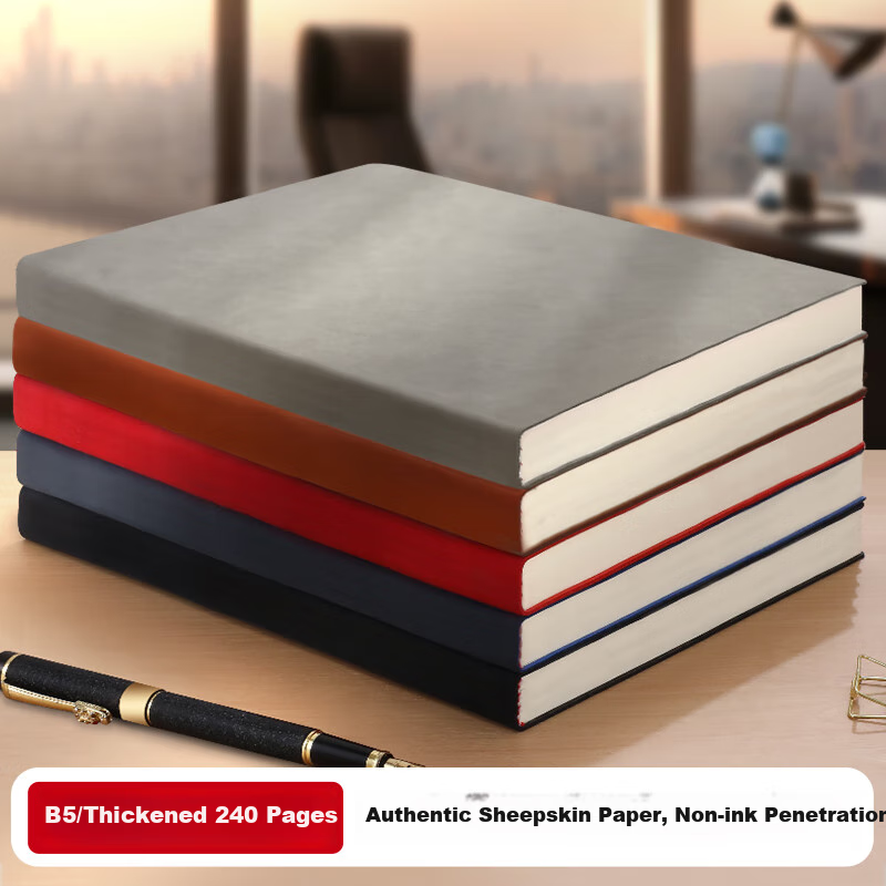 Jiaranheng Business Notebook, High-Quality B5 Vintage Sheepskin Cover Notebook, Journal Diary Soft Cover, Office Work Stationery, Meeting Record Book, Customizable, Gray