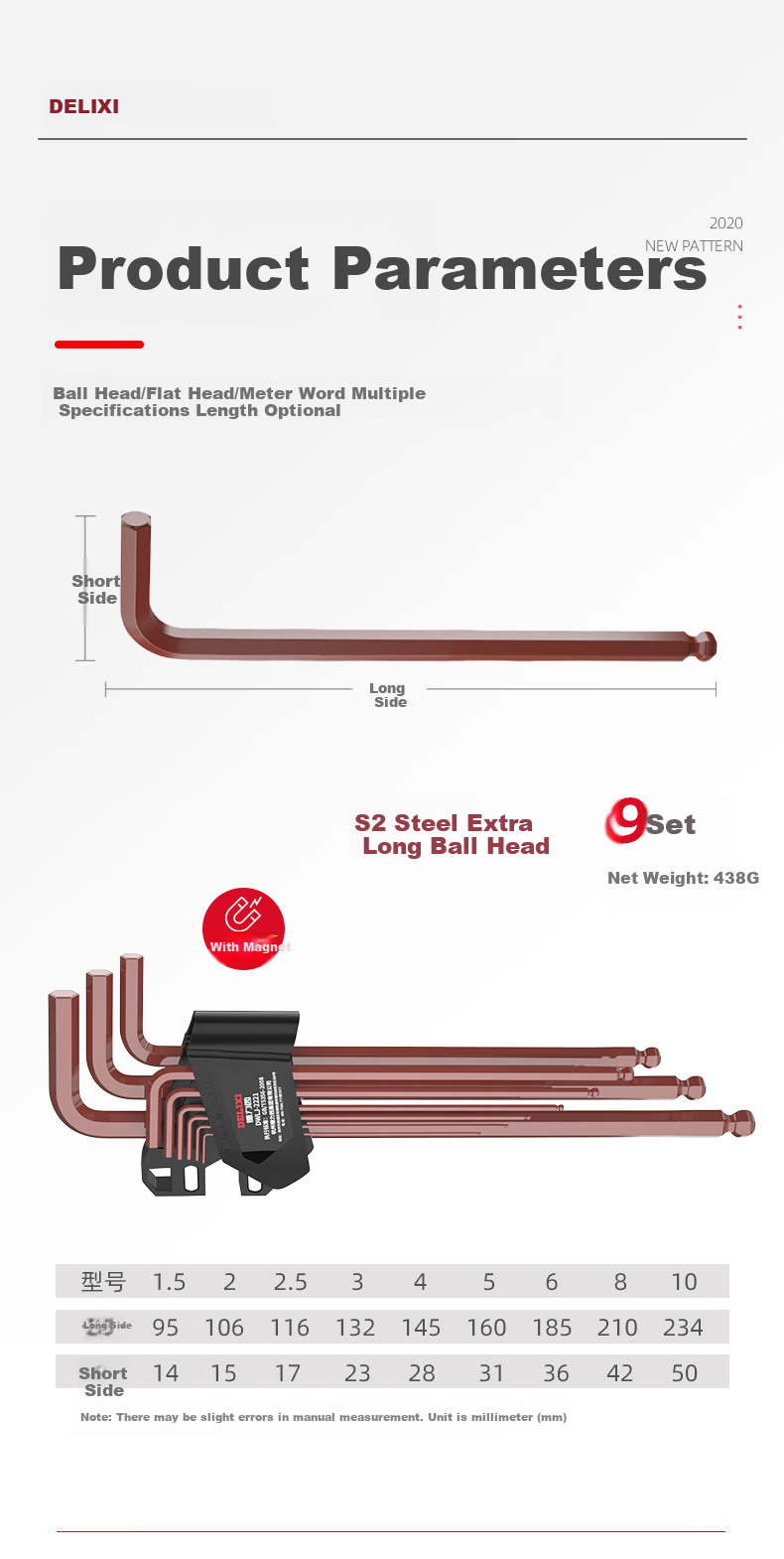 DELIXI Hex Key Set, Single Combination Star-Shaped Hexagon Hexagonal Universal Screwdriver Tool 9