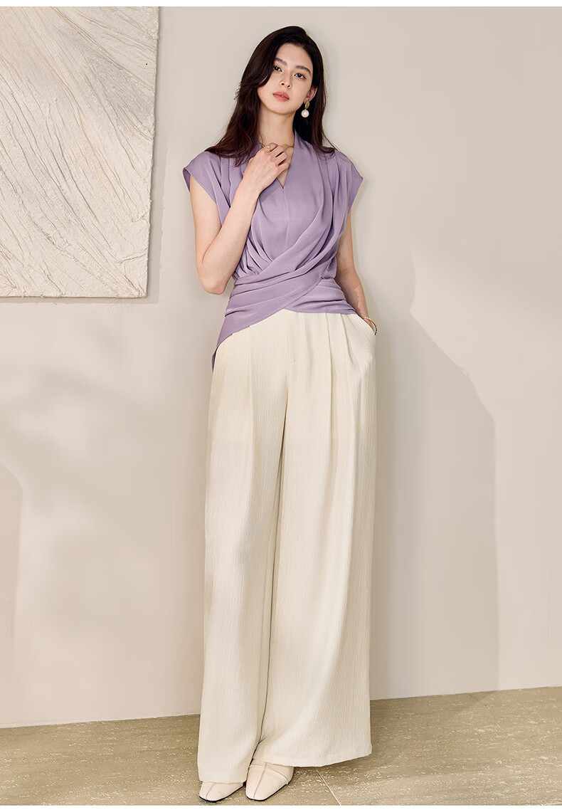 ROEYSHOUSE Textured Loose Straight-Leg Pants for Women Summer Casual Versatile Wide-Leg Trousers 11314 Apricot 2XL 10