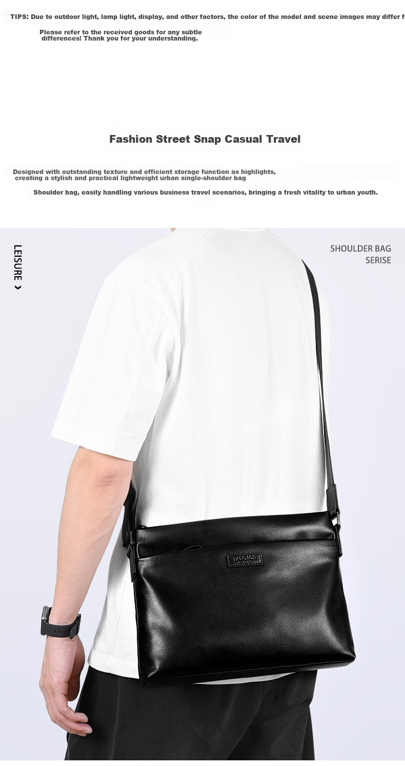 Pabojoe Leather Crossbody Bag for Men, Top-Grain Cowhide Horizontal Style Men's Shoulder Bag, Large Capacity Messenger Bag, Commuter Square Bag, Valentine's Day Gift 3