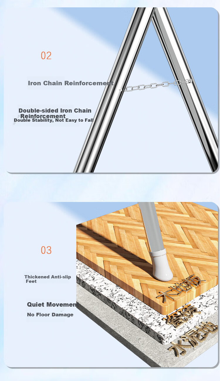 HKG (Hong Kong International Airport) Clothes Drying Rack, Four-Rod Floor-Standing Foldable Indoor And Outdoor Household Balcony Bedroom Thickened Stainless Steel Drying Rod for Clothes And Quilts 8