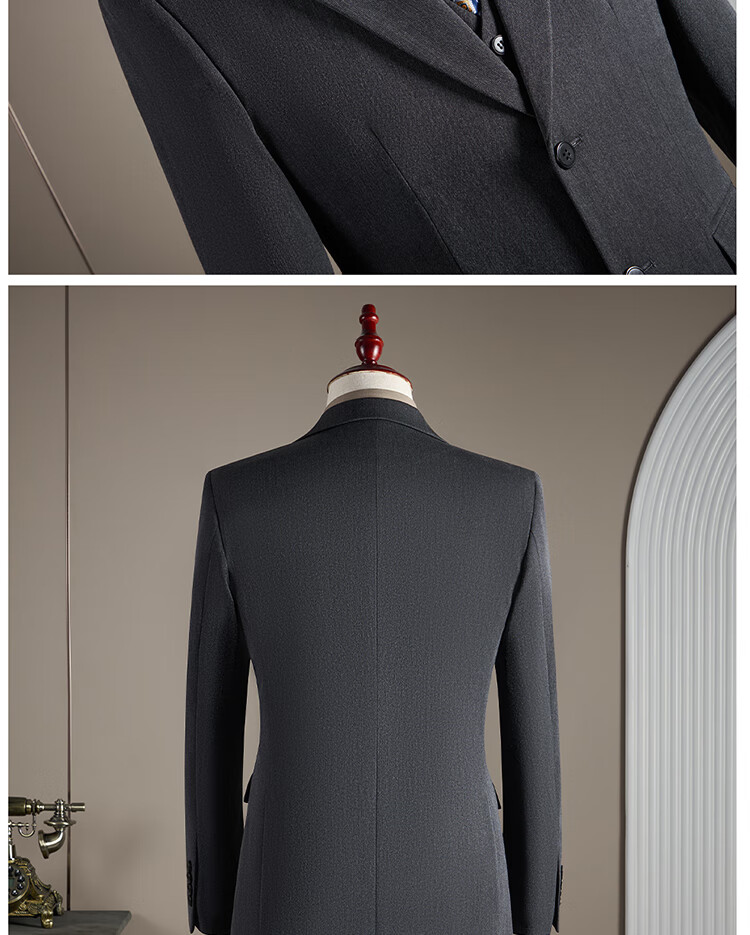 ROMON Men's Business Suit Set [Blazer + Vest + Trousers] Dark Gray 2XL 20