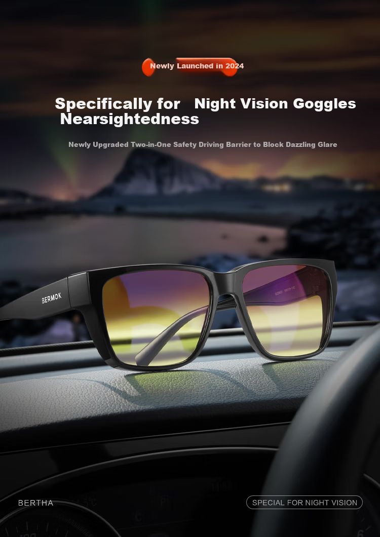 Bertha Anti-Glare Night Vision Goggles for Driving at Night, Anti-Glare Polarized Myopia Glasses for Drivers 1