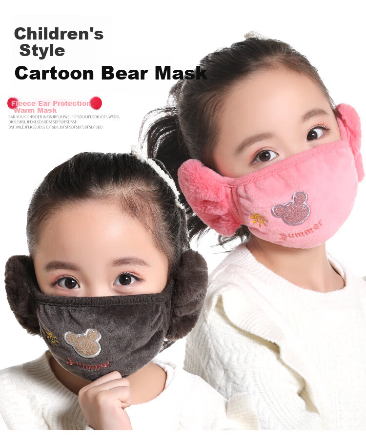 Adandyish Cartoon Green Hanging Ear Mask for Children, Autumn And Winter Windproof Warm Cycling Dust-Proof Cold-Resistant Thickened Protective Ear Covers 1
