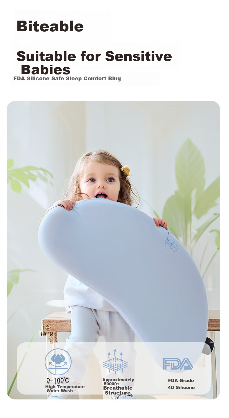 COBOBABY Children's 4D Silicone Pillow, Baby Pillow for Ages 1-3 Infant-Specific Pillow, Washable Food-Grade Neck Support Pillow, Ventilated 13