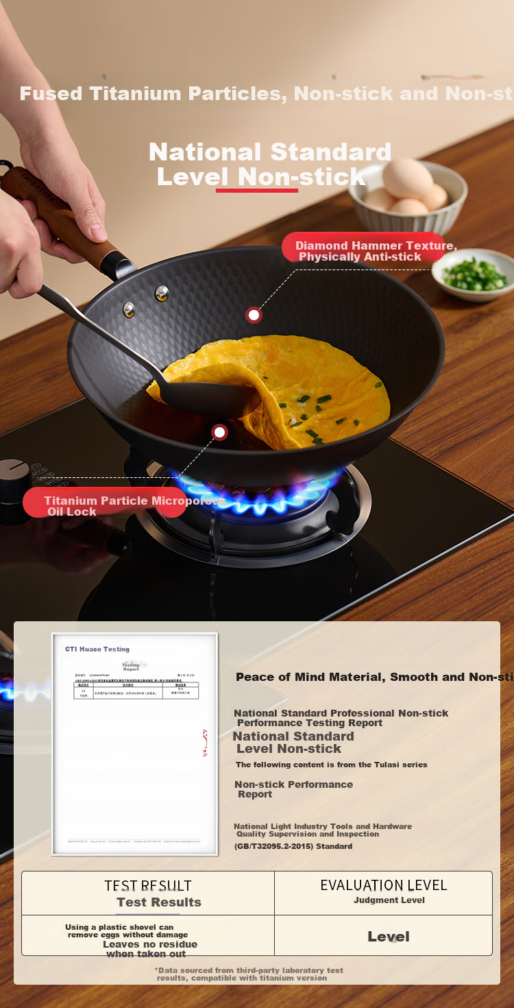 BALLARINI Titanium Non-Coated Seasoned Iron Wok, Suitable for Induction Cookers, Large Diameter Stir-Fry Pan, 32CM 3