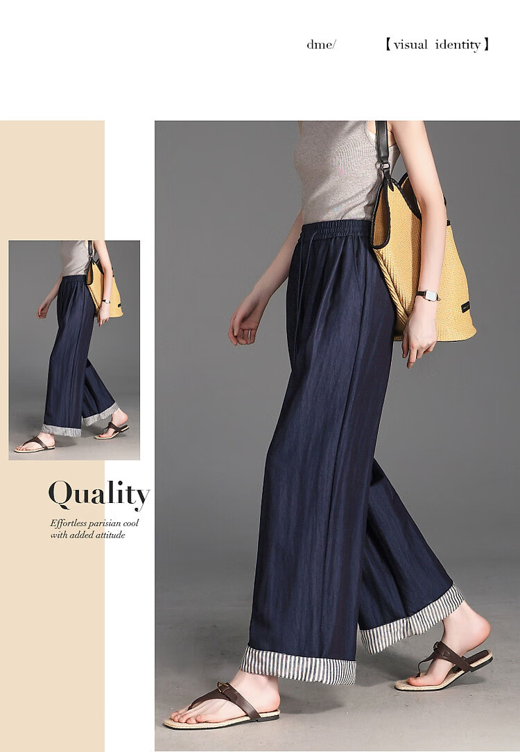 Dme Air Slim Pants, Summer Design Wide-Leg Elastic Waist Loose-Fitting Flared Hem Casual Pants for Petite Women to Conceal Body Shape 7