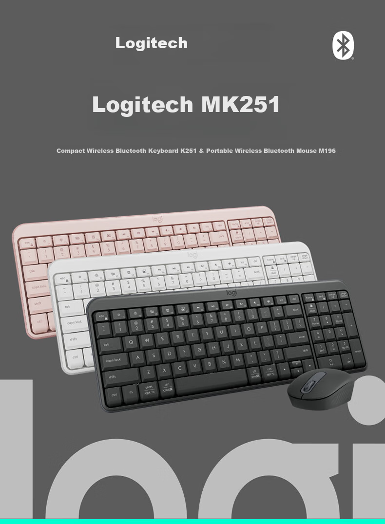 Logitech MK251 Wireless Bluetooth Keyboard And Mouse Combo, Office Business Laptop, Digital Keyboard 99 Keys White Keyboard And Mouse Set (K251 Keyboard + M196 Mouse) 1