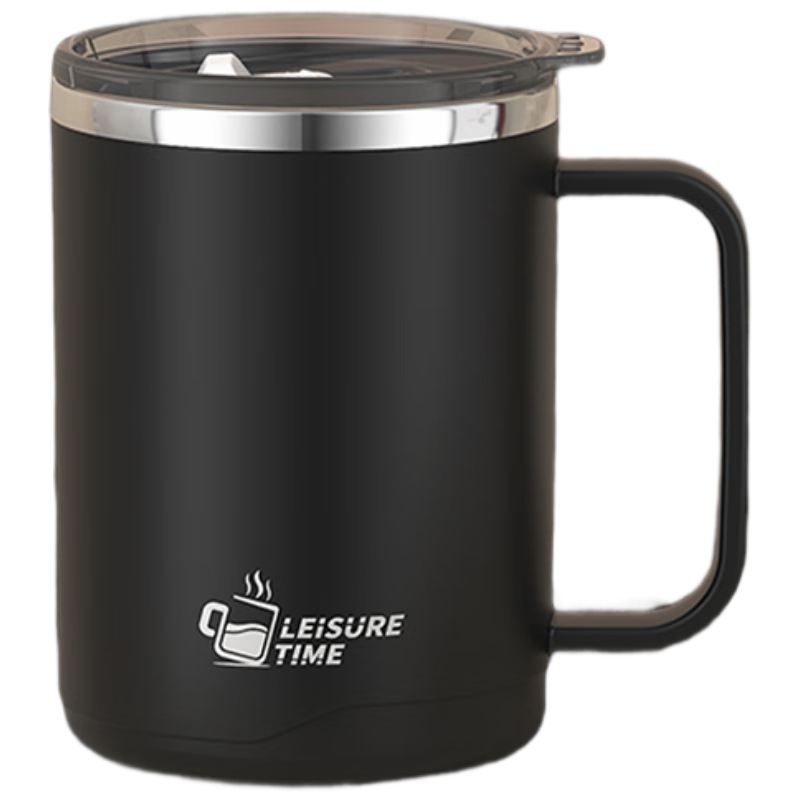 PINYU Stainless Steel Mug with Lid, Anti-Scalding, Large Capacity Water Cup for Home And Office Use, Drinking Cup for Men And Women, Noble Black