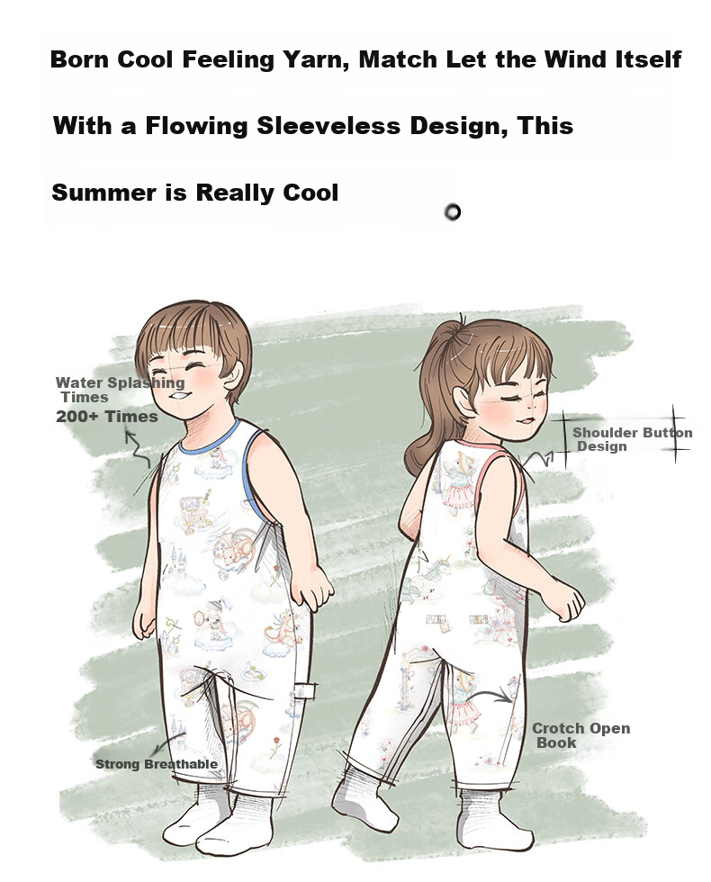 Beitaisi Mint Baby Sleepwear, Summer Thin Breathable Cool-Feeling New Style Home Wear, One-Piece Clothing for Boys And Girls 2