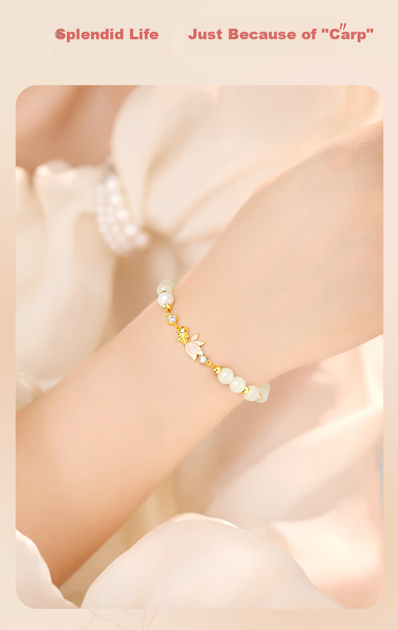 GLTEN Lucky Koi And Hetian Jade Bracelet, Pure Silver Bracelet for Women, New Style Birthday Anniversary Gift for Girlfriend Or Wife 8