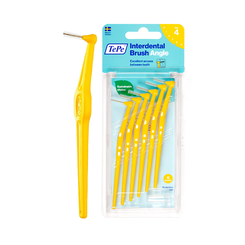 Tepe Swedish Imported Interdental Brush Orthodontic Floss Pick Long Handle L-Shaped (0.7mm) Yellow Gap Cleaning Brush