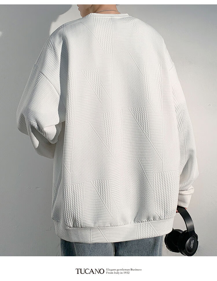 TUCANO Men's Casual Long Sleeve Sweatshirt Loose Fit Waffle Knit Pullover Black 4XL 9