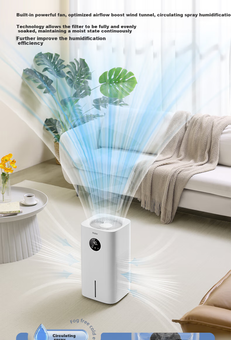 Haier Humidifier for Home Use, Non-Water Mist Evaporative Type, Recommended for Bedroom, Baby, Office, Negative Ion Purification, Air Purifying, Large Capacity, Smart Timer, UV Sterilization, Floor-Standing Humidifier 5