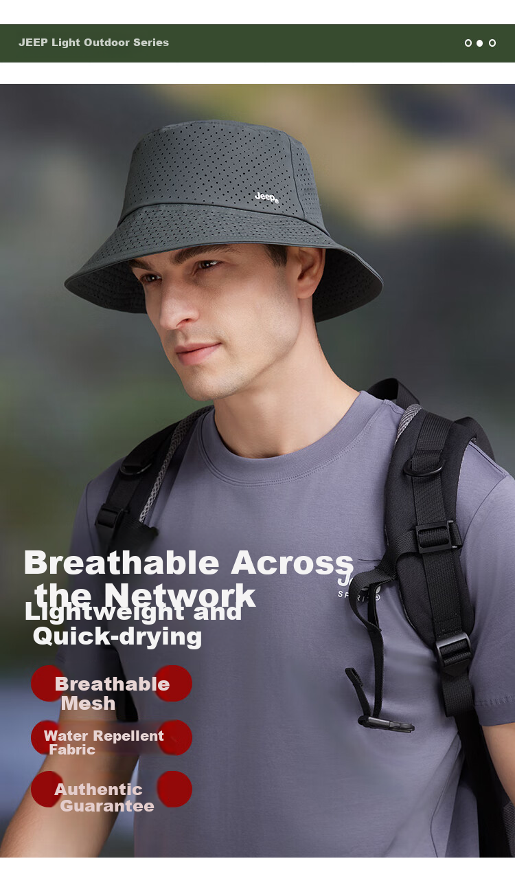 JEEP Men's Summer Fisherman Hat, Outdoor Mesh Breathable Bucket Hat, Sun Protection Hiking Cap for Women, Rock Gray 1