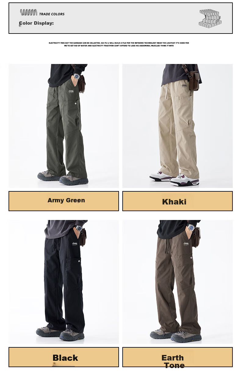 JEEP SPIRIT Men's Cargo Pants, Spring Straight-Leg Casual Trousers, Loose-Fitting Sweatpants, Versatile Comfortable Men's Pants, Black, 3XL 5