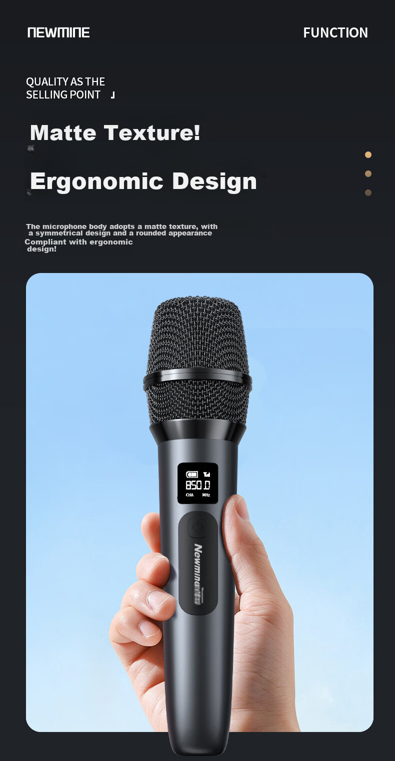 Newmine MC107 Wireless Microphone, Home KTV Singing, Hosting, Lecturing, Karaoke, Conference Speaker, Amplifier, FM Tunable, Universal Microphone, Single Mic 13