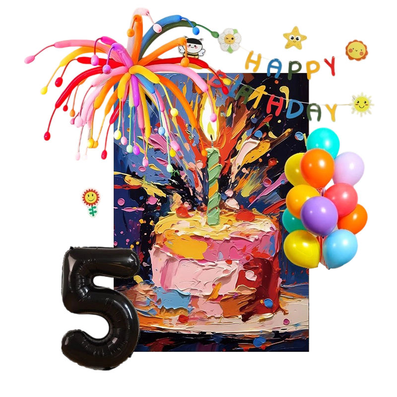 Duomeiyi Birthday Scene Decoration Boys and Girls Birthday Balloons Children's Happy Birthday Fireworks Hanging Cloth Set