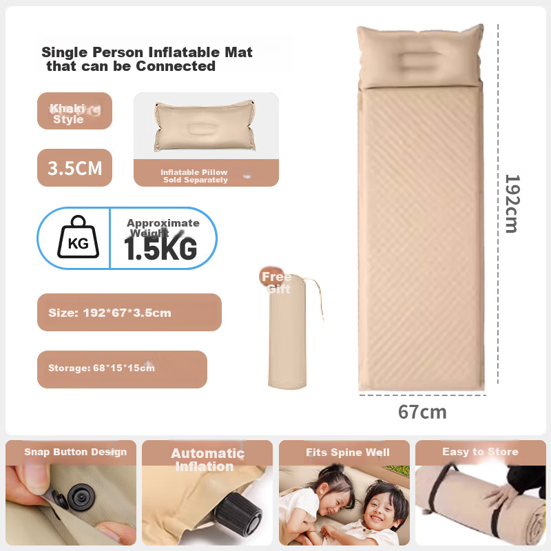 BeiJiLang Automatic Inflatable Mattress, Outdoor Moisture-Proof Thickened Tent Mat, Beach Camping Park Nap Floor Mat, Portable Ground Pad