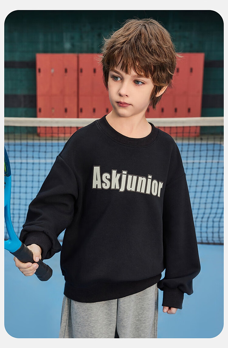 ASK JUNIOR Boys' Sweatshirt Top, 2026 Autumn Children's Letter Print Casual Versatile Pullover Sweatshirt for Youth 2